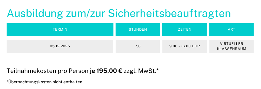 Ausbildung Sicherheitsbeauftragte