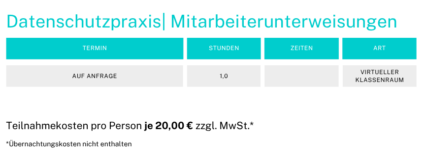 Datenschutz Mitarbeiterunterweisungen